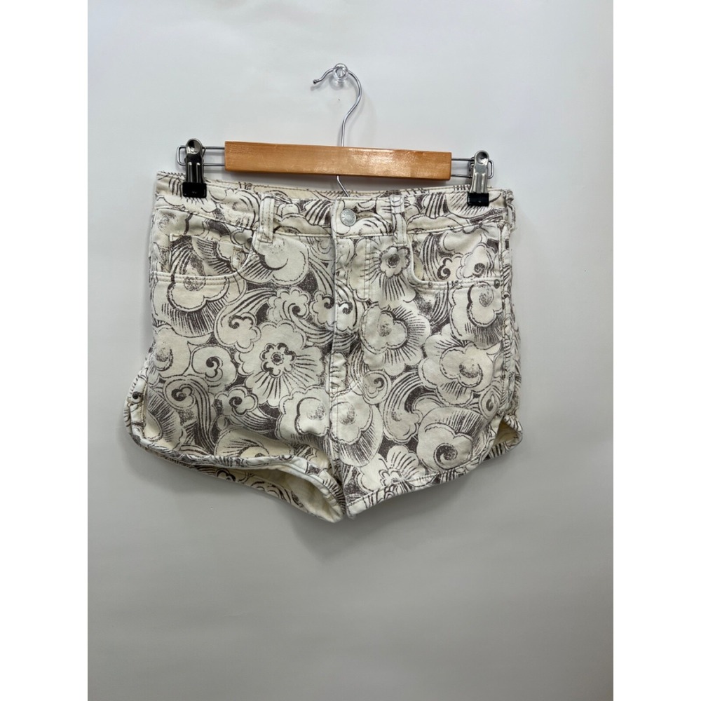 Pilcro Letterpress Anthropologie Cut-Off Shorts Ivory Brown Floral Womens Sz 27
